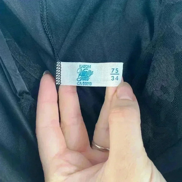 Vintage 70s 80s Lingerie Satin Sexy High Leg With Lace Black Size Medium M - Picture 2 of 11